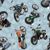 Throttle Thrills Motorbikes Blue 4081G Cotton Quilting Fabric