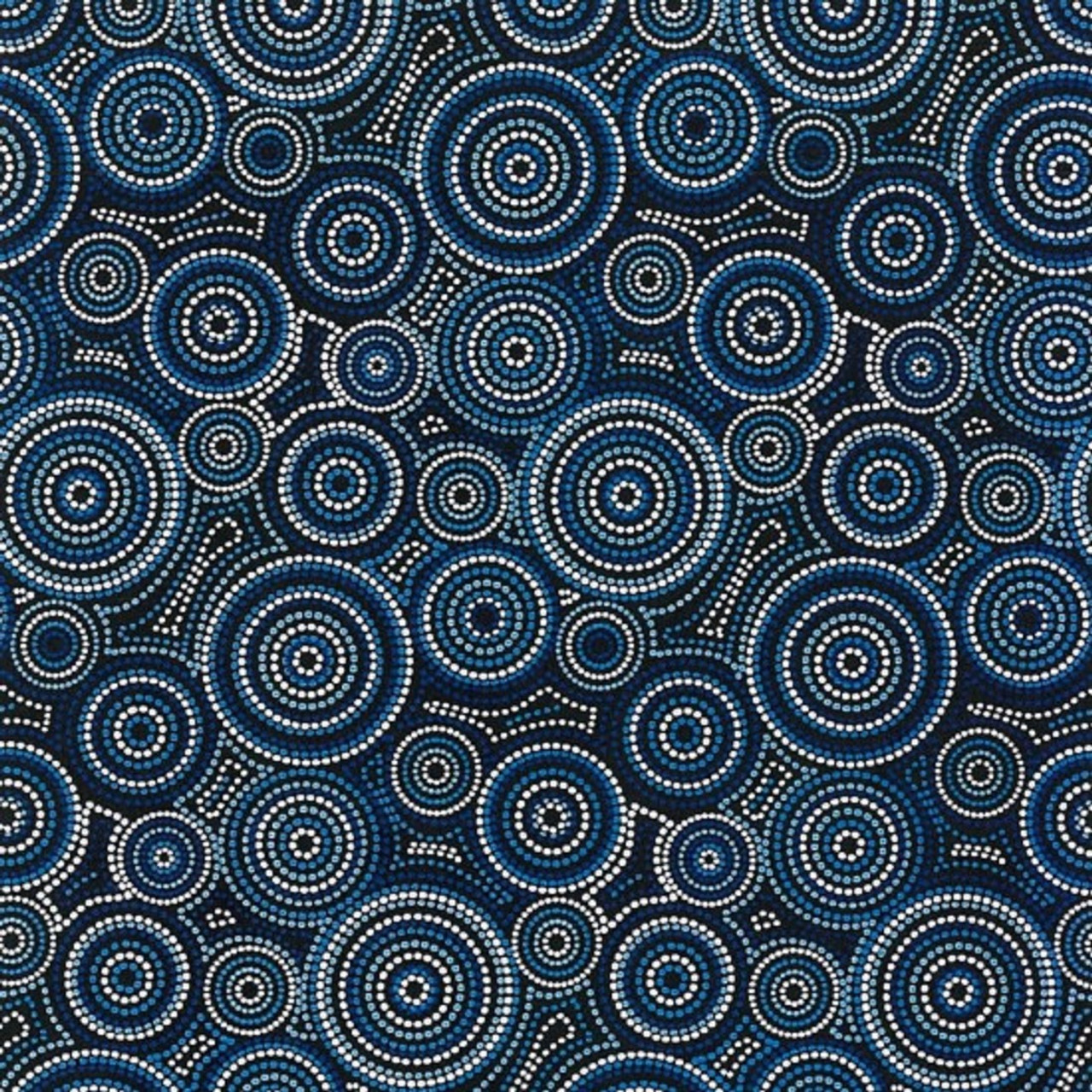 Australian Aboriginal Art Inspired Urite Circle Blue Cotton Quilting Fabric  1/2 YARD