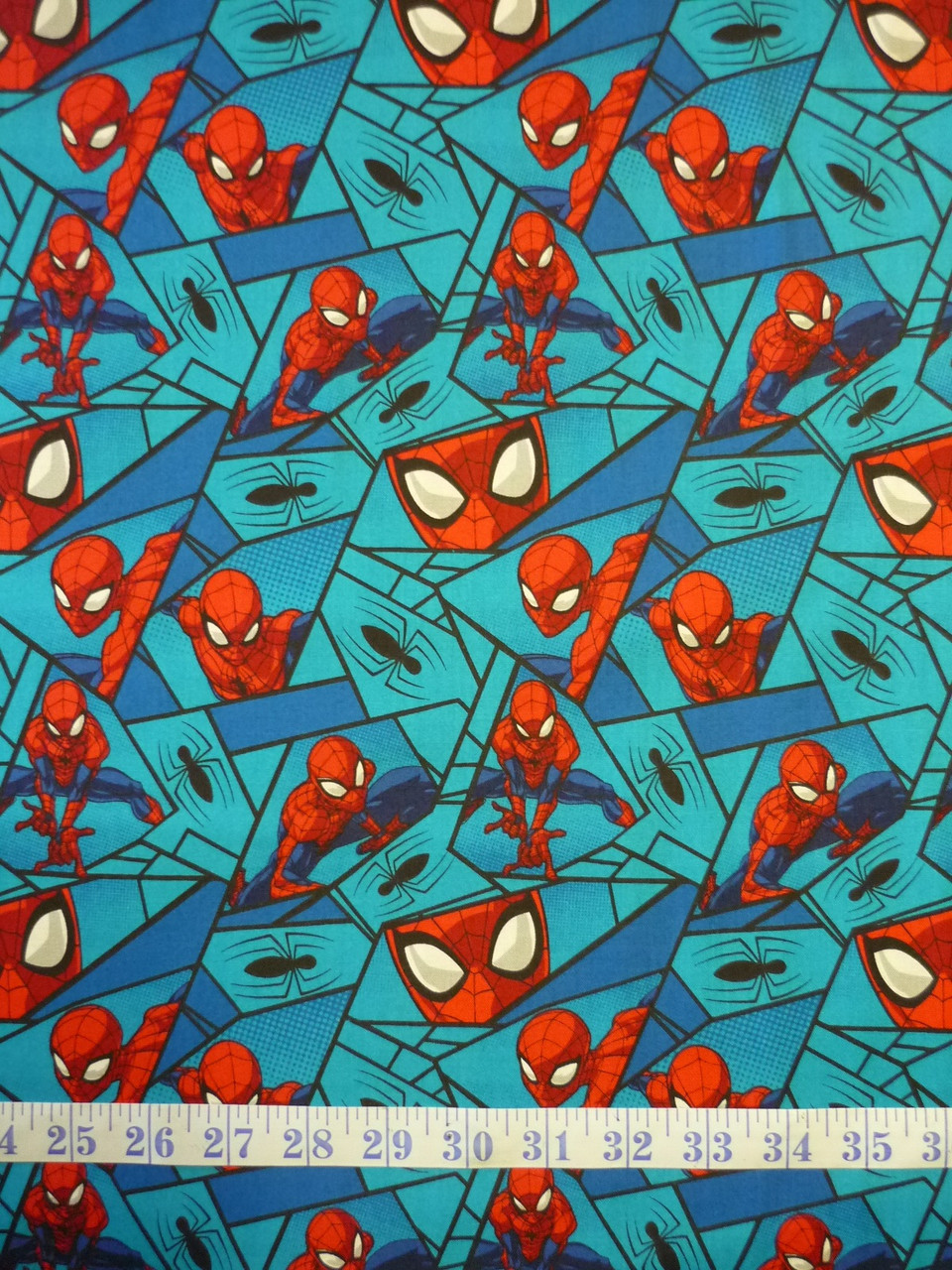 Spiderman Blocks Blue Marvel Comics Cotton Quilting Fabric