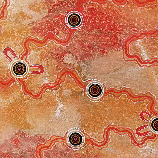 Aboriginal Art Spirit of the Bush 3 Songlines Peach 5018/39 Cotton Quilting Fabric
