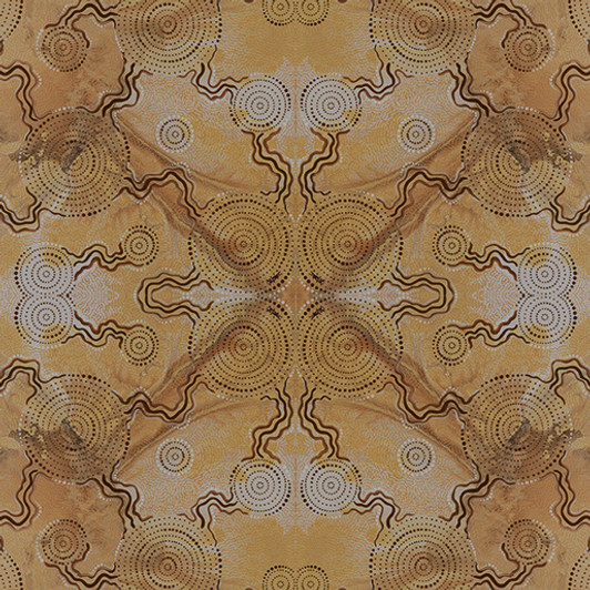 Aboriginal Art Spirit of the Bush 3 Beige 5018/41 Cotton Quilting Fabric