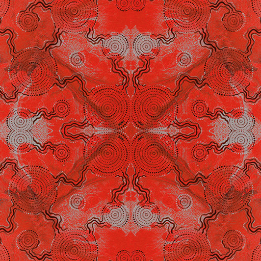 Aboriginal Art Spirit of the Bush 3 Red 5018/42 Cotton Quilting Fabric