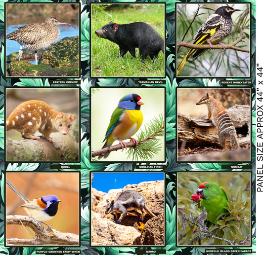 Australian Wildlife Reserve Animals and Birds  4082C Cotton Quilting Fabric X Large Panel