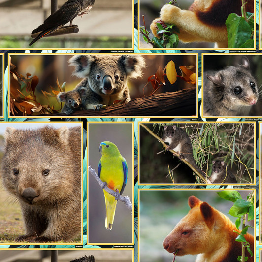 Australian Wildlife Reserve Animals and Birds Collage 4082D Cotton Quilting Fabric Australian Wildlife Reserve Animals and Birds Collage 4082D Cotton Quilting Fabric