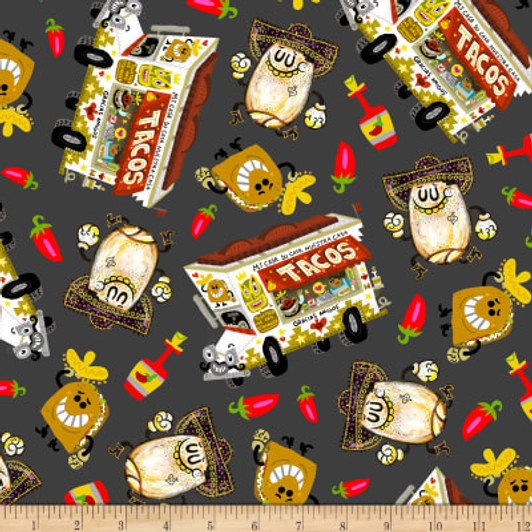 Hot Tamale Foodies Tossed Food Grey Cotton Quilting Fabric 1/2 YARD Hot Tamale Foodies Tossed Food Grey Cotton Quilting Fabric 1/2 YARD