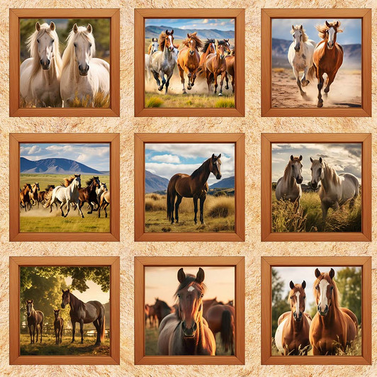Running Free Horses Block Collage 4124C Cotton Quilting Fabric X Large Panel Running Free Horses Block Collage 4124C Cotton Quilting Fabric X Large Panel