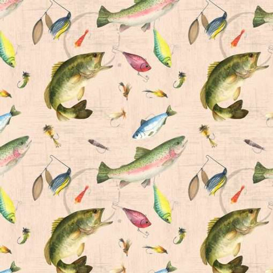 Gone Fishing Fish and Lures Cream 21763-175 Cotton Quilting Fabric Gone Fishing Fish and Lures Cream 21763-175 Cotton Quilting Fabric