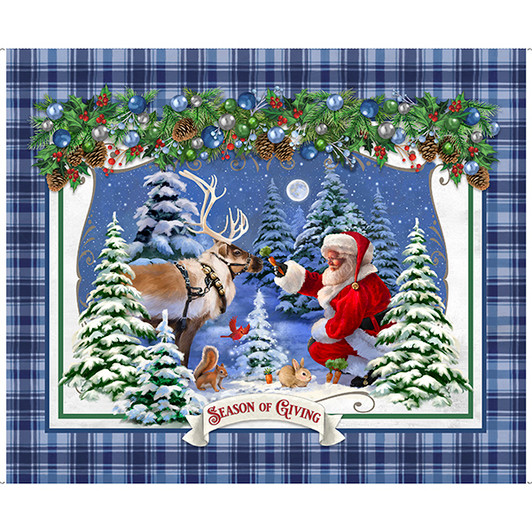 Season Of Giving Santa and Reindeer Denim 31018W Cotton Quilting 36 inch Pane