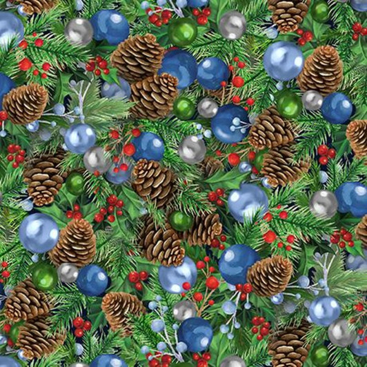 Season Of Giving  Christmas Pine Cones and Ornaments 31022X Cotton Quilting Fabric