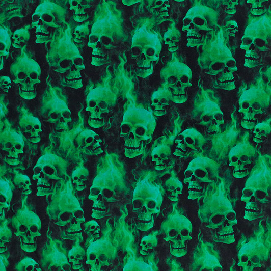 Gotta Have It Flaming Skulls Jade 31185-Q Cotton Quilting Fabric
