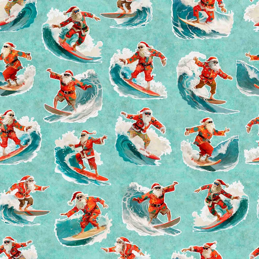 Gotta Have It Surfing Santas Aqua 31191-Q Cotton Quilting Fabric