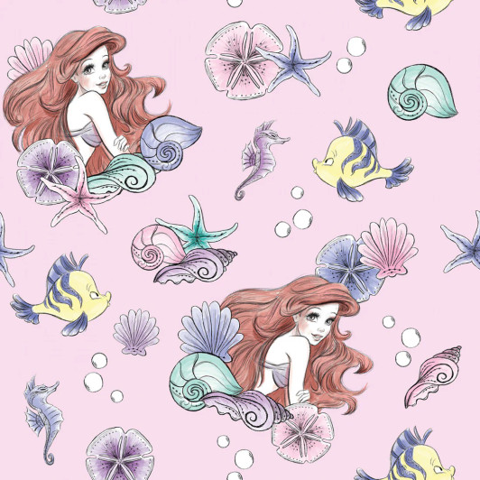 Disney Little Mermaid Ariel and Friends Pearl Pink 79638-A620710 Cotton Quilting Fabric