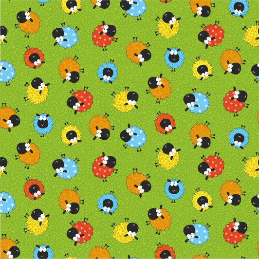 Happy Sheep Green Multi Cotton Quilting Fabric Happy Sheep Green Multi Cotton Quilting Fabric