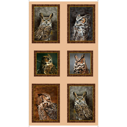 Great Horned Owls Picture Patches Nocturnal Wonders Cotton Quilting Fabric Panel