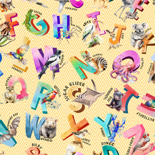 A is for Aussie Australian Alphabet Animals Chevron Cream 4067C Cotton Quilting Fabric A is for Aussie Australian Alphabet Animals Chevron Cream 4067C Cotton Quilting Fabric