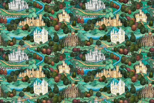 Dragon Quest Castles Scenic 28806-G Cotton Quilting Fabric