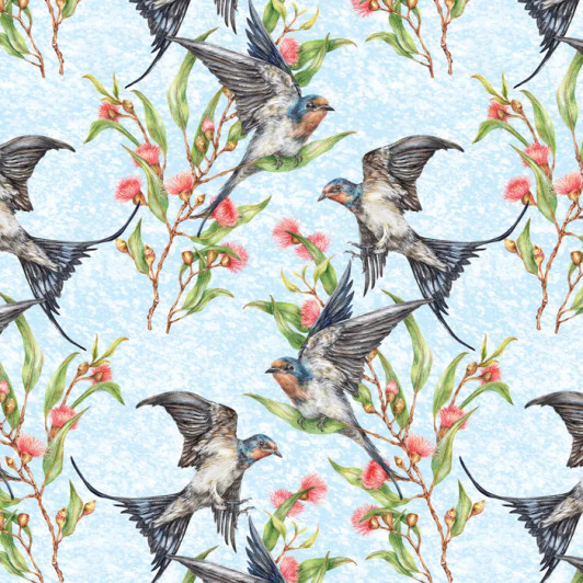 Bird Bouquets Swallows Blue Kayla Reay DV7047 Cotton Quilting Fabric Bird Bouquets Swallows Blue Kayla Reay DV7047 Cotton Quilting Fabric