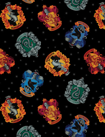 Harry Potter Hogwarts Crests Black 15213-12 Cotton Quilting Fabric Harry Potter Hogwarts Crests Black 15213-12 Cotton Quilting Fabric