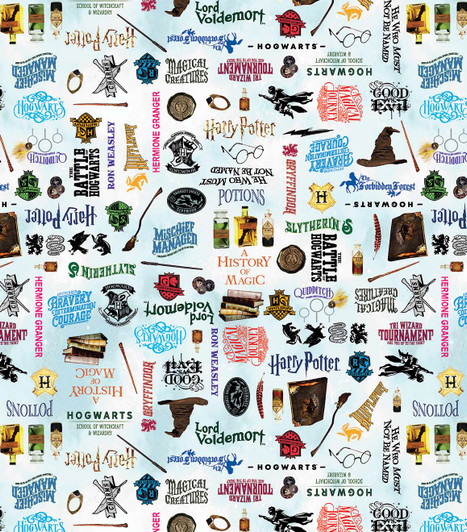 Harry Potter Words Sky Blue 15214-05 Cotton Quilting Fabric