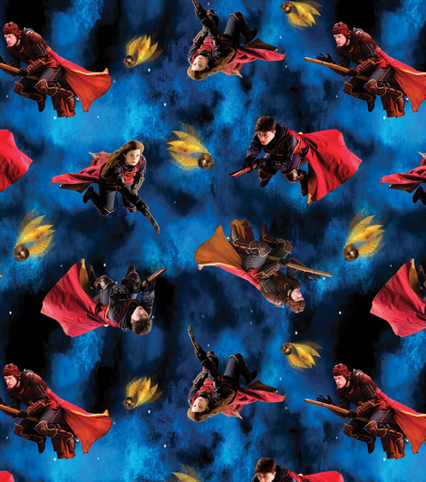 Harry Potter Playing Quidditch Blue 15218-55 Cotton Quilting Fabric