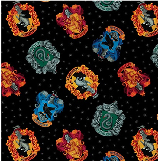 Harry Potter House Crests Black 15219W-12 108 Inch Backing Cotton Quilting Fabric