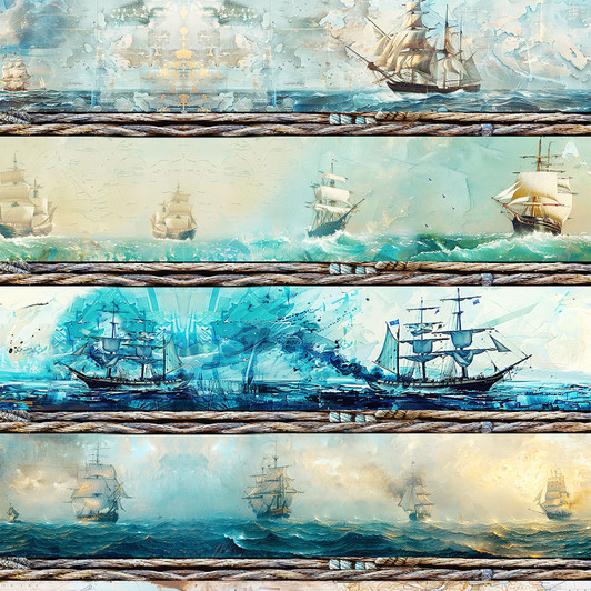 Southern Voyage Sailing Ships Stripe 4080C Cotton Quilting Fabric Southern Voyage Sailing Ships Stripe 4080C Cotton Quilting Fabric