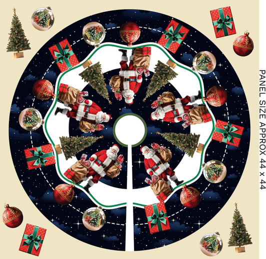 Santa In Oz Aussie Christmas Tree Skirt  4107P Cotton Quilting Fabric 44 Inch Panel