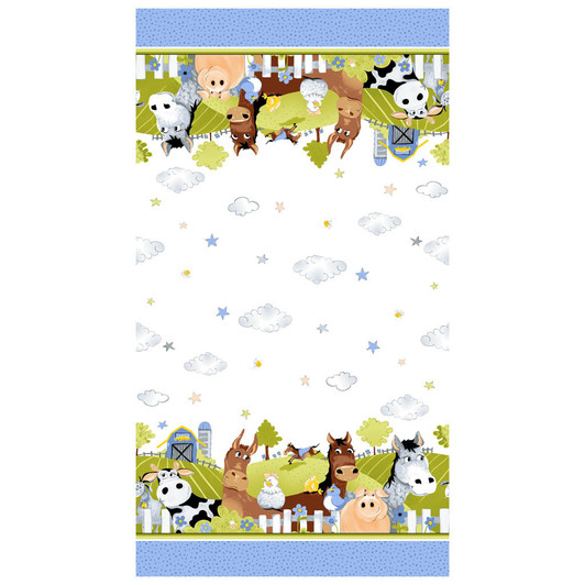 Susybee Barnyard Blues Farm Animals Double Border SB20416-760 Cotton Quilting Fabric