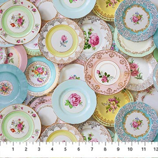 Tea for Two Tea Plates Multi DP24896-10 Cotton Quilting Fabric