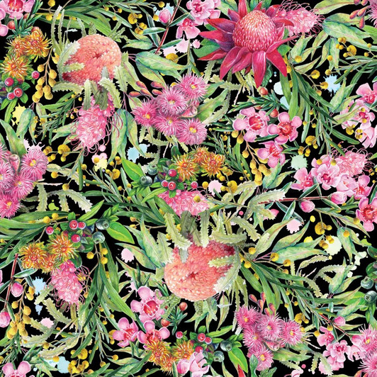 Australian Wildflowers Black Carlie Edwards DV5909 Cotton Quilting Fabric