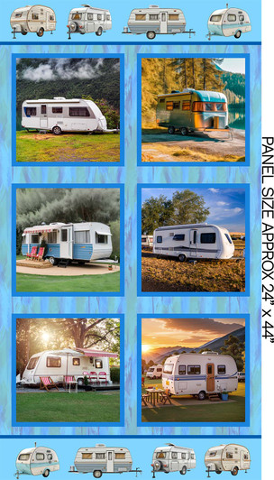Retro Caravans 6 Blocks 4169B Cotton Quilting Fabric 24 Inch Panel