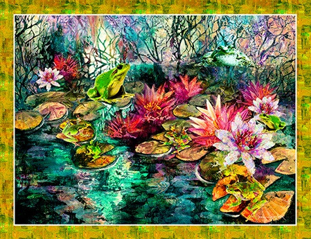 Fabulously Froggy Waterlily Ripples 4065A Cotton Quilting Fabric 34 Inch Panel