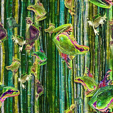 Fabulously Froggy Frog Folk Green 4065F Cotton Quilting Fabric