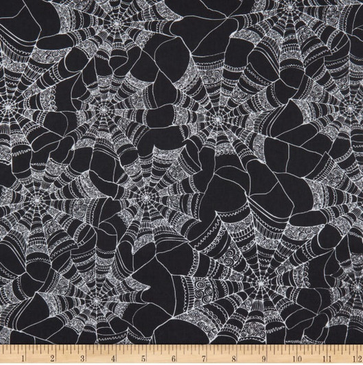 Halloween Patterned Spider Webs Black Cotton Quilting Fabric
