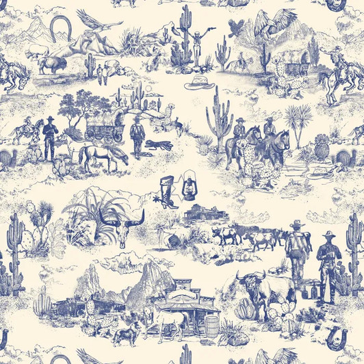 Toile De Jouy Cowboys Blue DV6860  Cotton Quilting Fabric