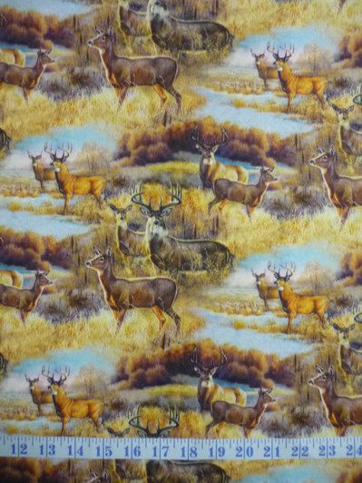 Deer Meadow Deer Scenic Cotton Quilting Fabric