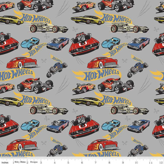 Hot Wheels Classic Cars Toss Grey C11481R-GRAY Cotton Quilting Fabric