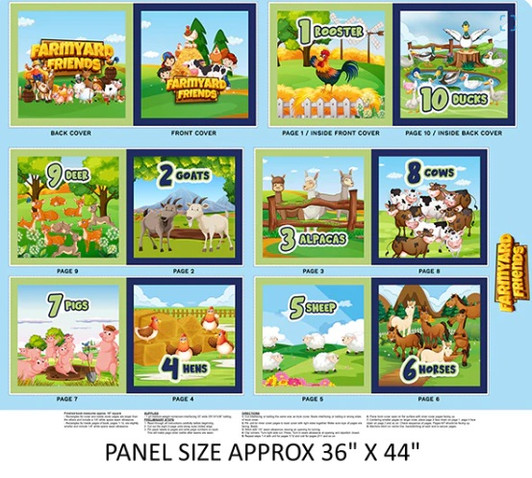 Farmyard Friends Sheep Cows Pigs 4103A Cotton Quilting Fabric Book Panel