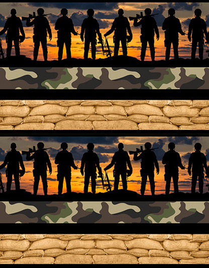 ANZAC Respect Collection Soldiers Camo Sandbags Stripe 4102E Cotton Quilting Fabric
