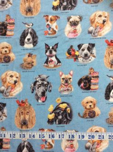 Dogs Doggie Drama Assorted Blue Cotton Quilting Fabric 1/2 YARD Dogs Doggie Drama Assorted Blue Cotton Quilting Fabric 1/2 YARD