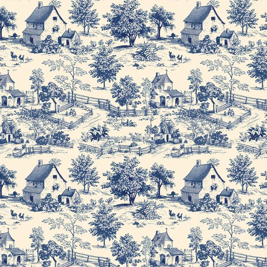 Toile De Jouy Farmhouses Countryside DV6620 Devonstone Cotton Quilting Fabric