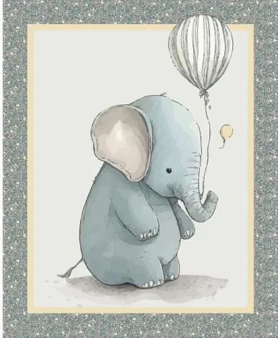 Devonstone Elephant and Balloon DV7451 Cotton Quilting Fabric 36 Inch Panel