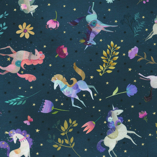 Unicorn Meadow Blue RK221414 Cotton Quilting Fabric