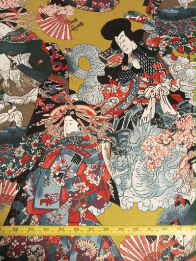 Oskikka Hokko Geishas and Samurais 100% Cotton Dobby Shantung Fabric