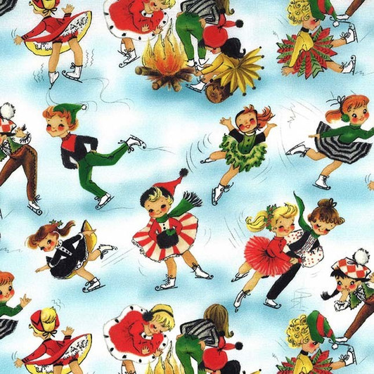 Holly Jolly Ice Skaters DCX12267-CLOU-D Cotton Quilting Fabric