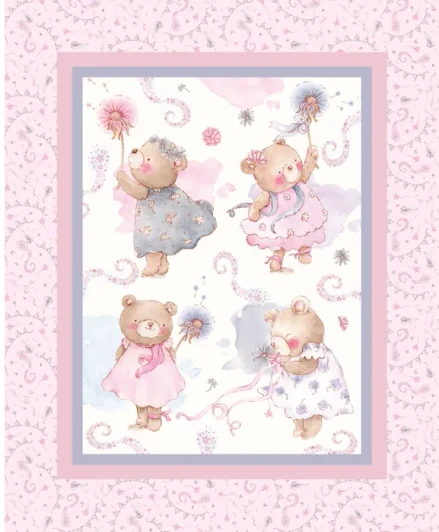 Teddy Bear Ballerinas DV7245 Cotton Quilting Fabric 36 Inch Panel