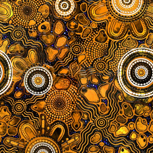 Aboriginal Art Spirit of the Bush 3 Seven Sisters Brown 5018/22 Cotton Quilting Fabric