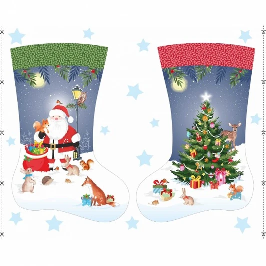Woodland Christmas Stocking Large 82160/101 Cotton Quilting Fabric 36 Inch Panel