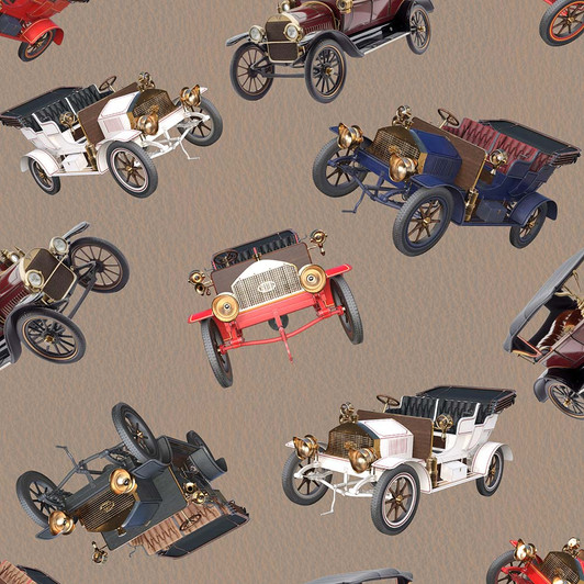 Timeless Travels Vintage Cars Tossed Light Brown 4170G Cotton Quilting Fabric