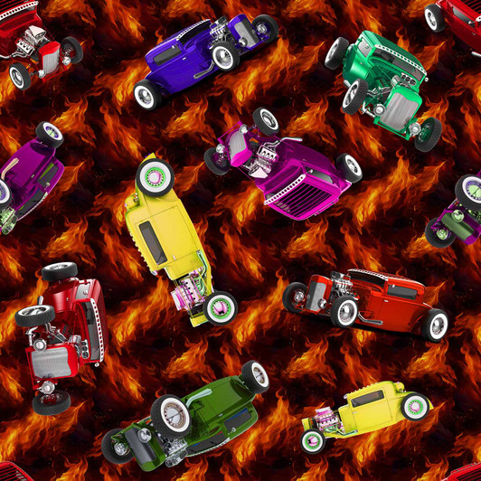 Hot Rods Tossed Flames Background 4099F Cotton Quilting Fabric